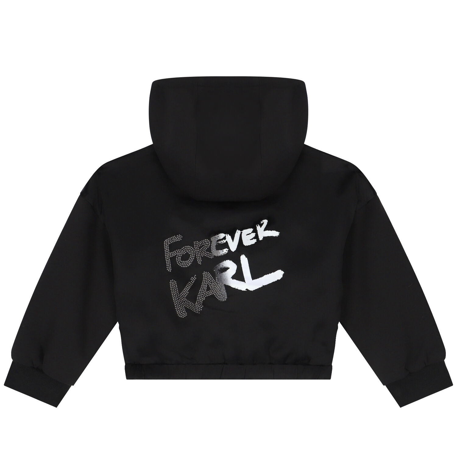 Girls Black Satin Logo Hooded Zip Up Top, 1, hi-res image number null