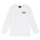 Boys White Logo Long Sleeve Top, 3, hi-res