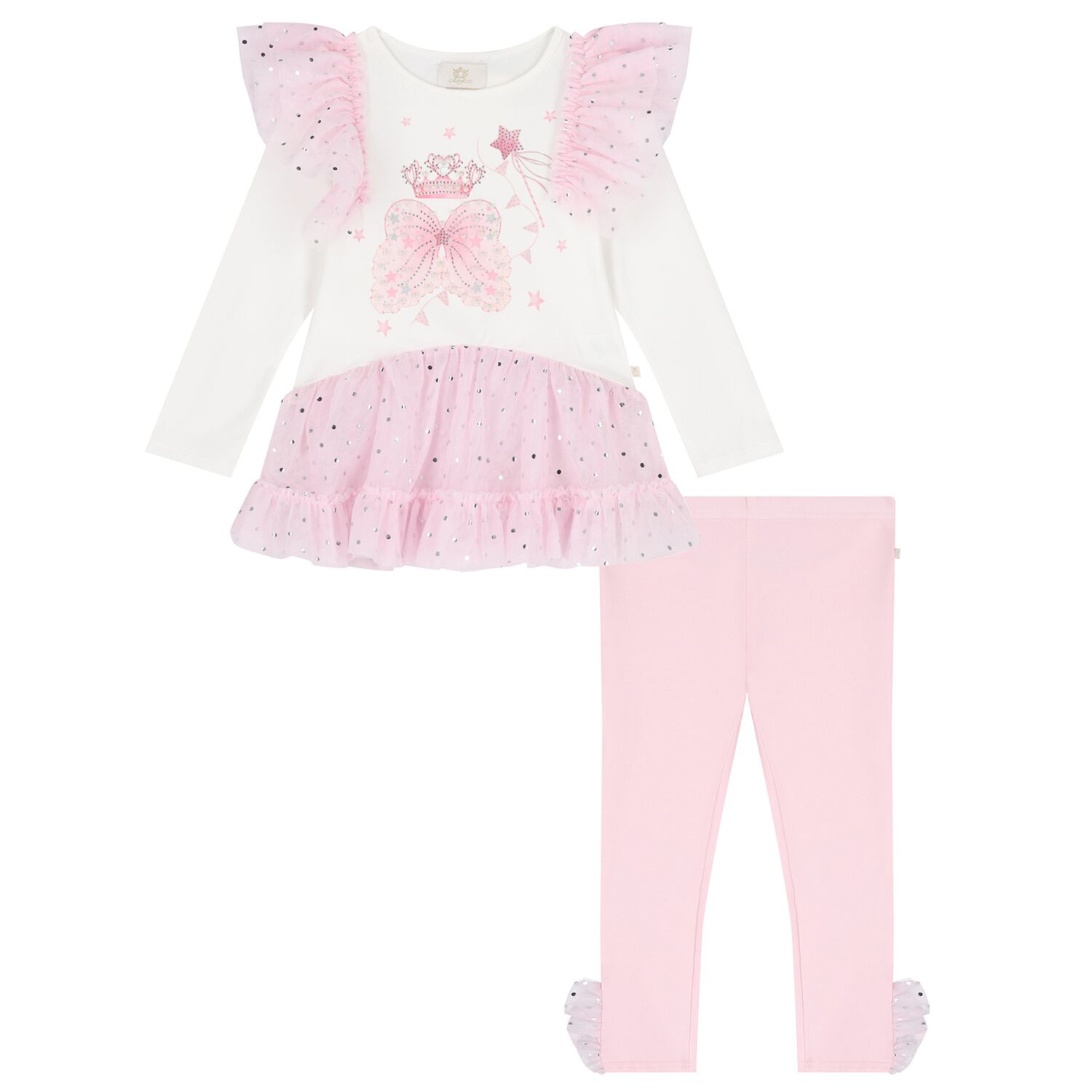Girls Pink & Ivory Tulle Fairy Wings Leggings Set , 1, hi-res