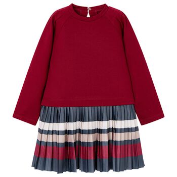 Girls Red Striped Pleated Dress