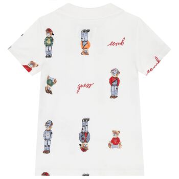Boys White Teddy Bear Polo Shirt