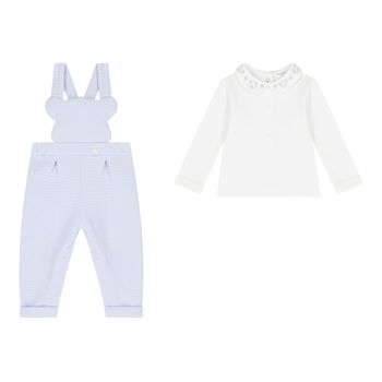 Baby Boys White & Blue Dungaree Set