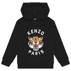 Boys Black Tiger Logo Hooded Top, 1, hi-res