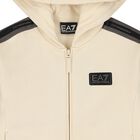 Boys Beige & Black Logo Hooded Zip Up Top , 1, hi-res