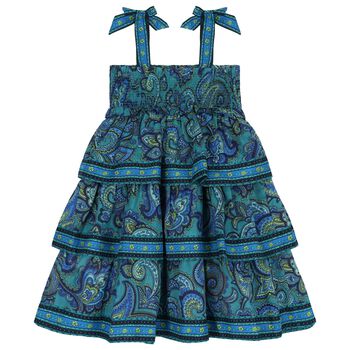 Girls Blue & Green Paisley Dress 