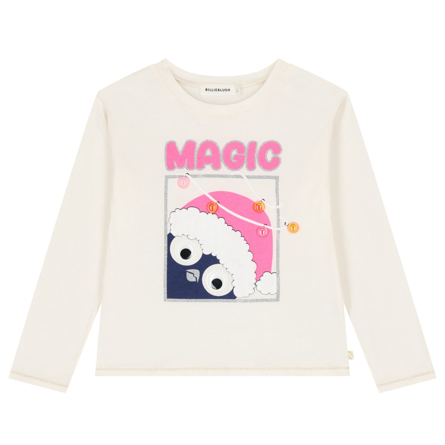 Girls Ivory Glittery Long Sleeve Top, 1, hi-res