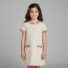 Girls Beige Logo Dress, 1, hi-res