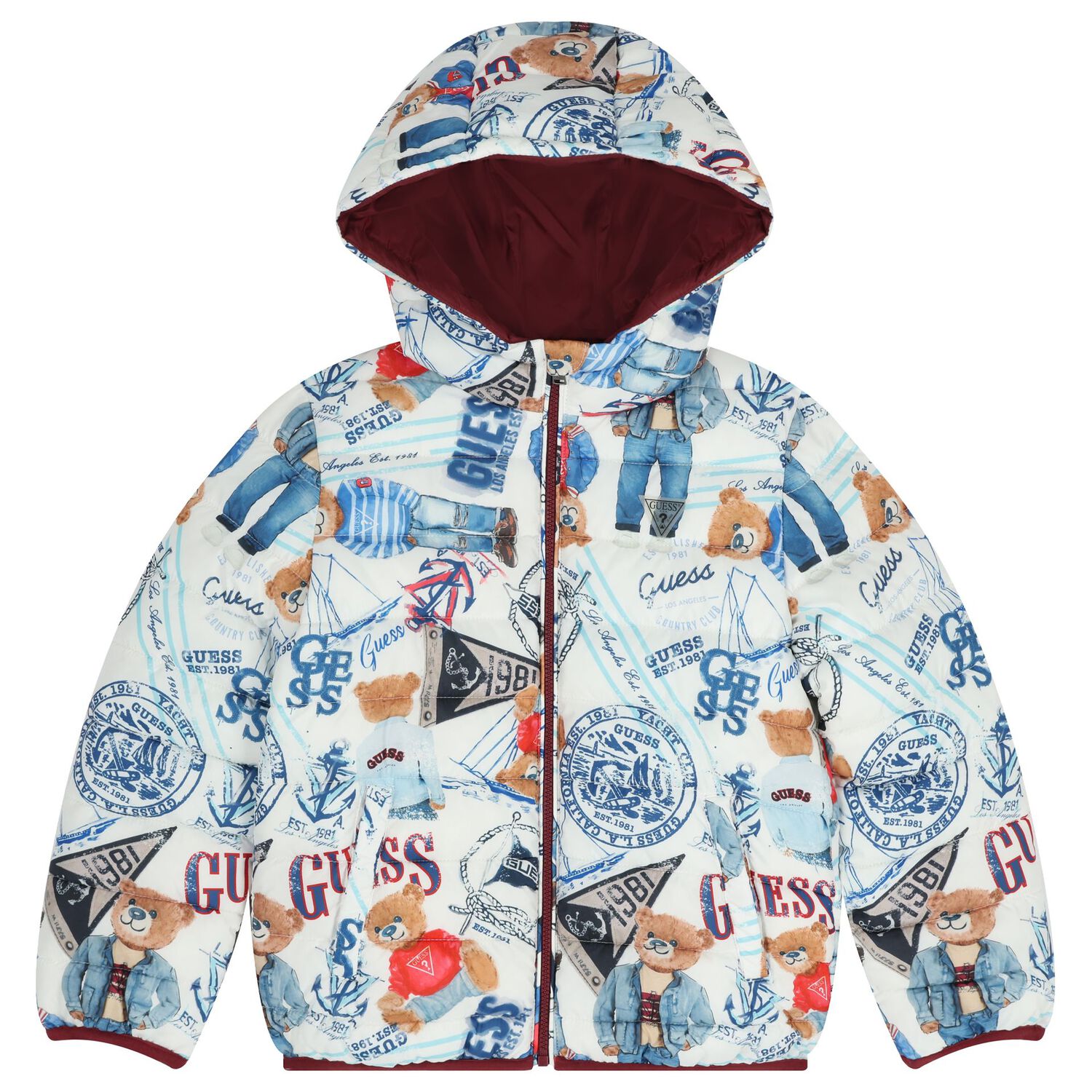 Boys White & Blue Logo Padded Puffer Jacket, 1, hi-res