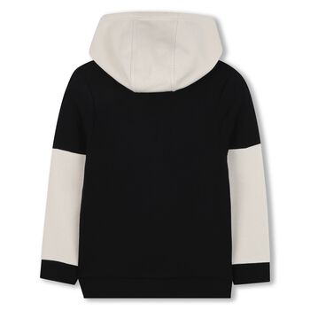 Boys Black & Ivory Logo Hooded Zip Up Top