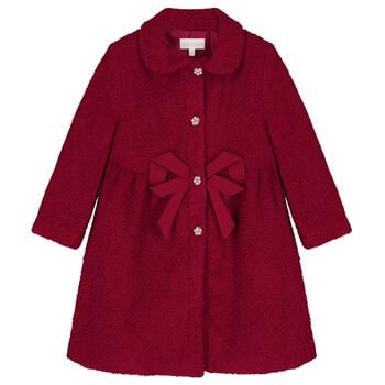 Girls Burgundy Bow Boucl&eacute; Coat