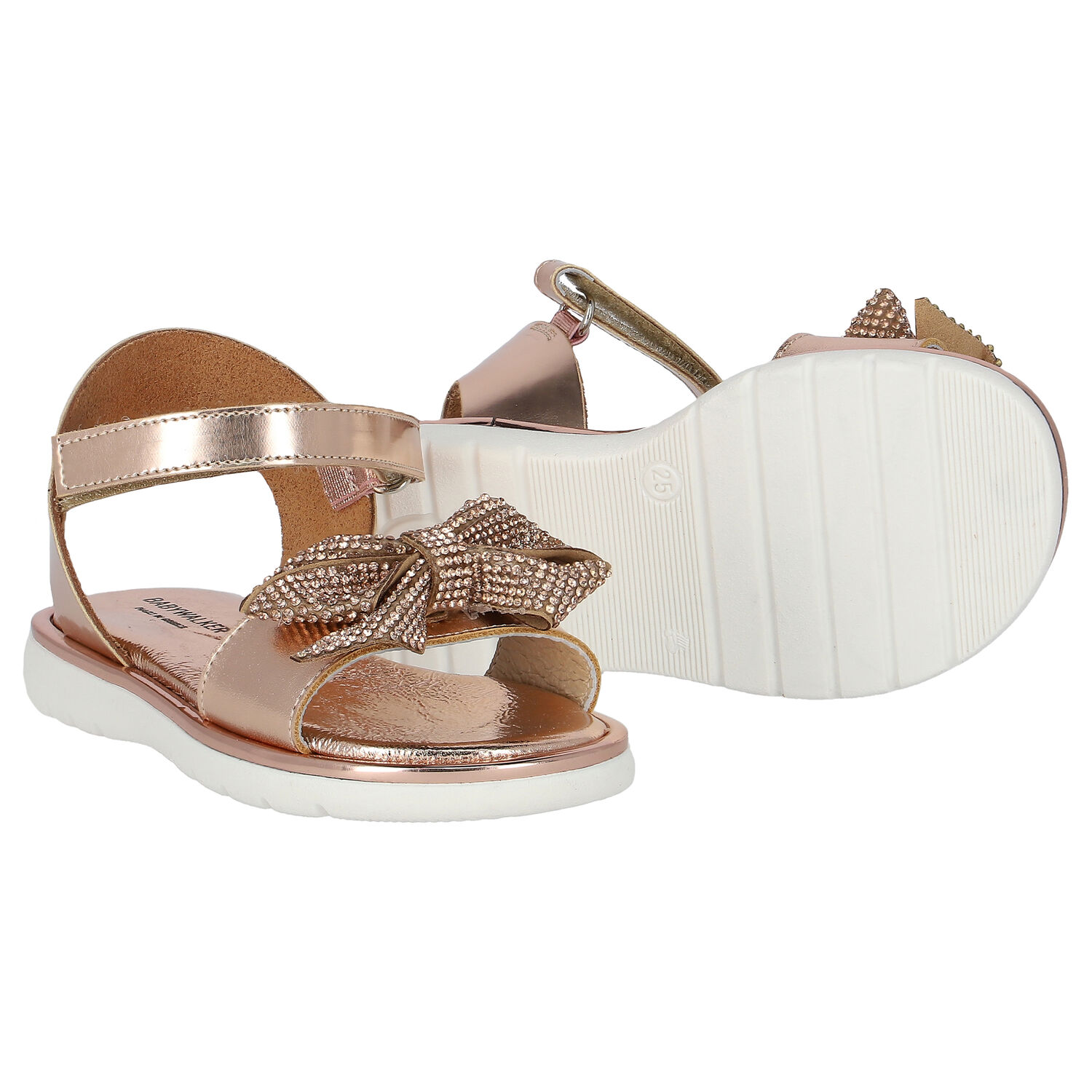 Girls Rose Gold Diamante Bow Sandals, 1, hi-res