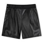 Girls Black Quilted Faux Leather Shorts, 1, hi-res