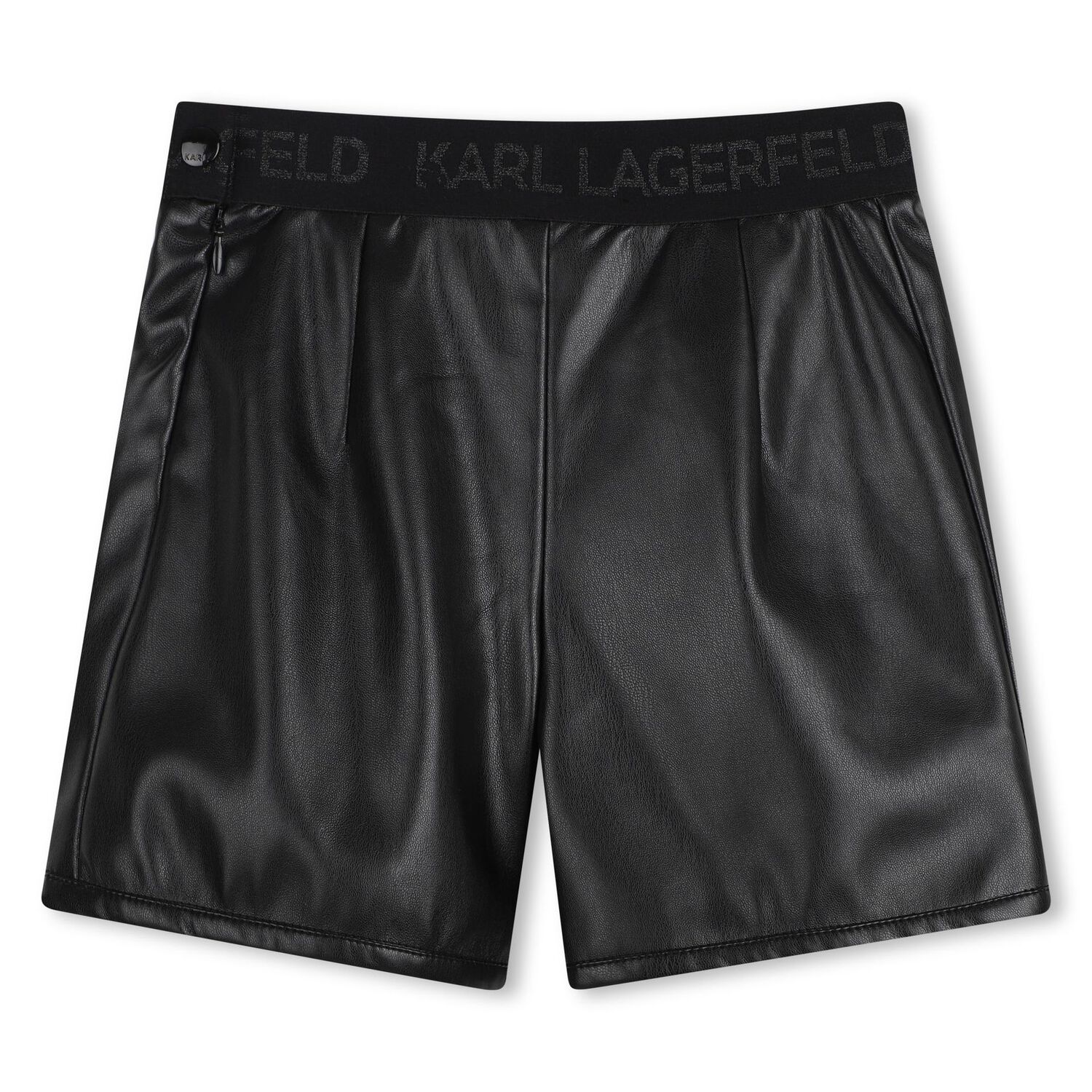 Girls Black Quilted Faux Leather Shorts, 1, hi-res