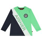 Younger Boys Green Logo Long Sleeved Top, 1, hi-res