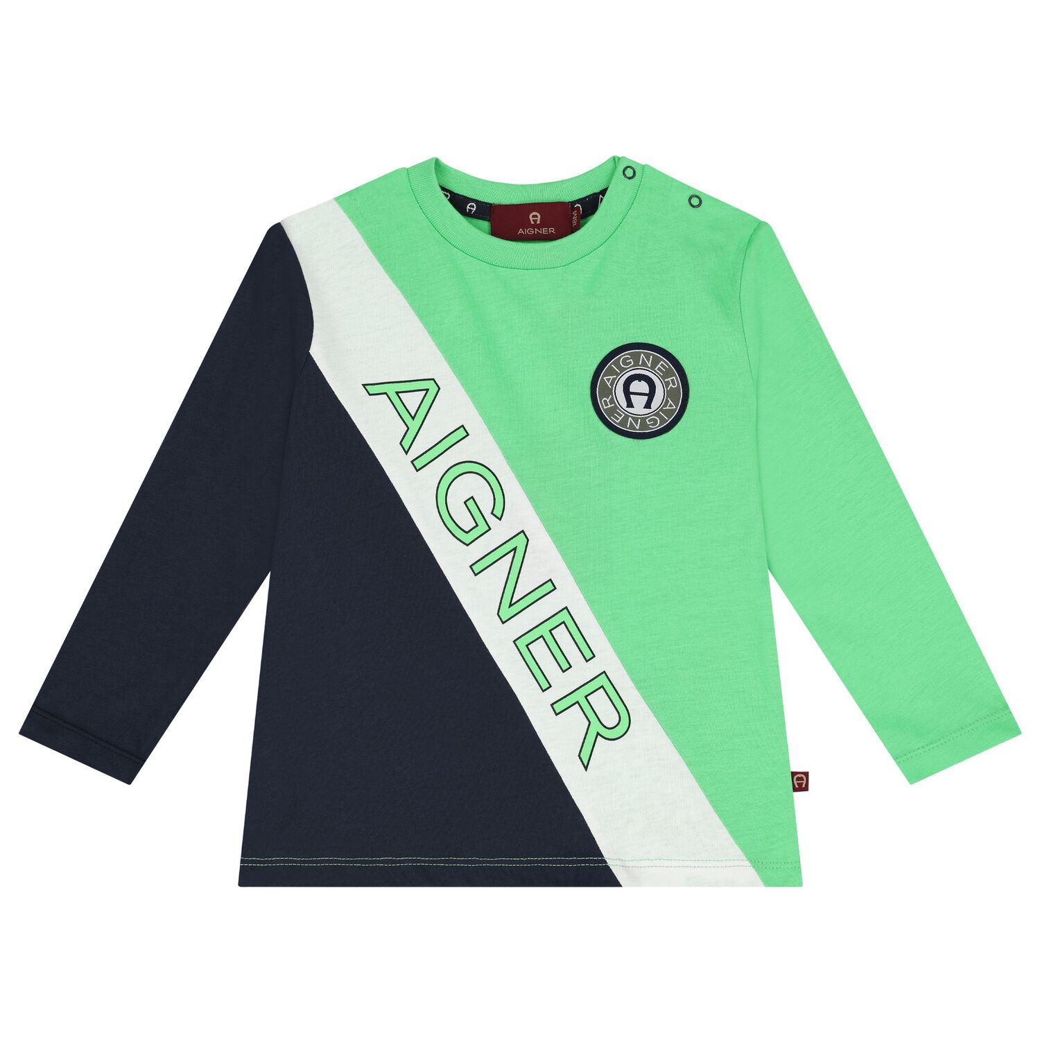 Younger Boys Green Logo Long Sleeved Top, 1, hi-res