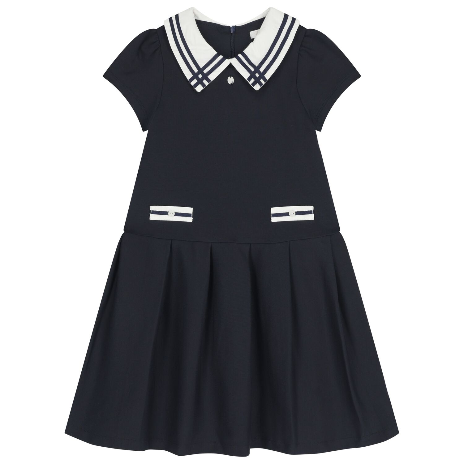 Girls Navy Blue & White Dress , 1, hi-res