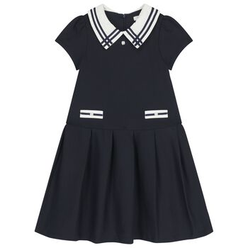 Girls Navy Blue & White Dress 
