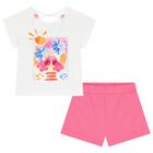 Girls White & Pink Shorts Set, 1, hi-res