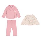 Baby Girls Pink & Beige Animals 3 Piece Trousers Set , 1, hi-res