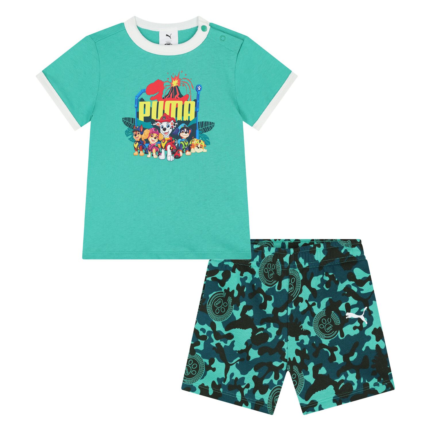 Younger Boys Green Logo Paw Patrol Camouflage Shorts Set, 1, hi-res