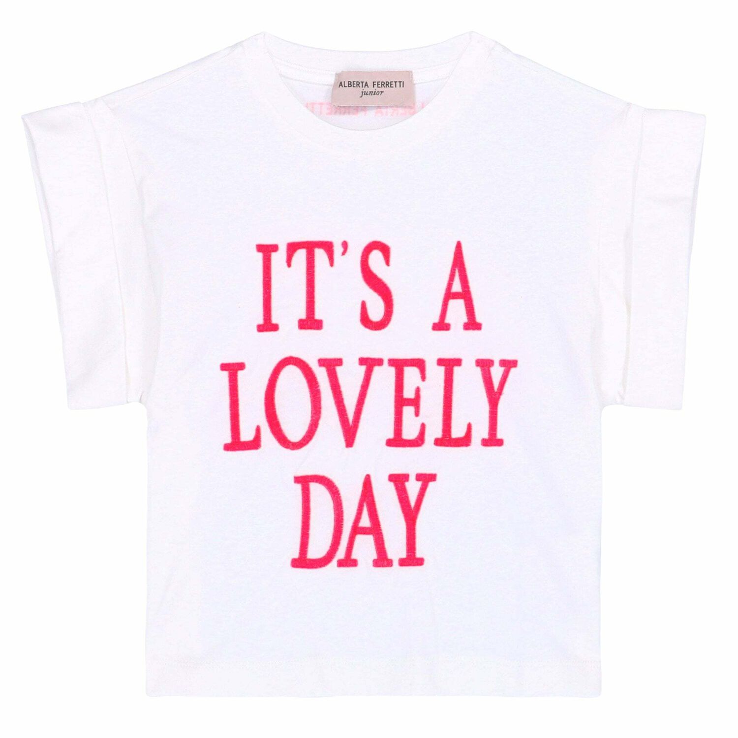 Girls Off White Embroidered Text T-Shirt, 1, hi-res