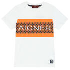 Boys White & Orange Cotton Logo T-Shirt, 2, hi-res