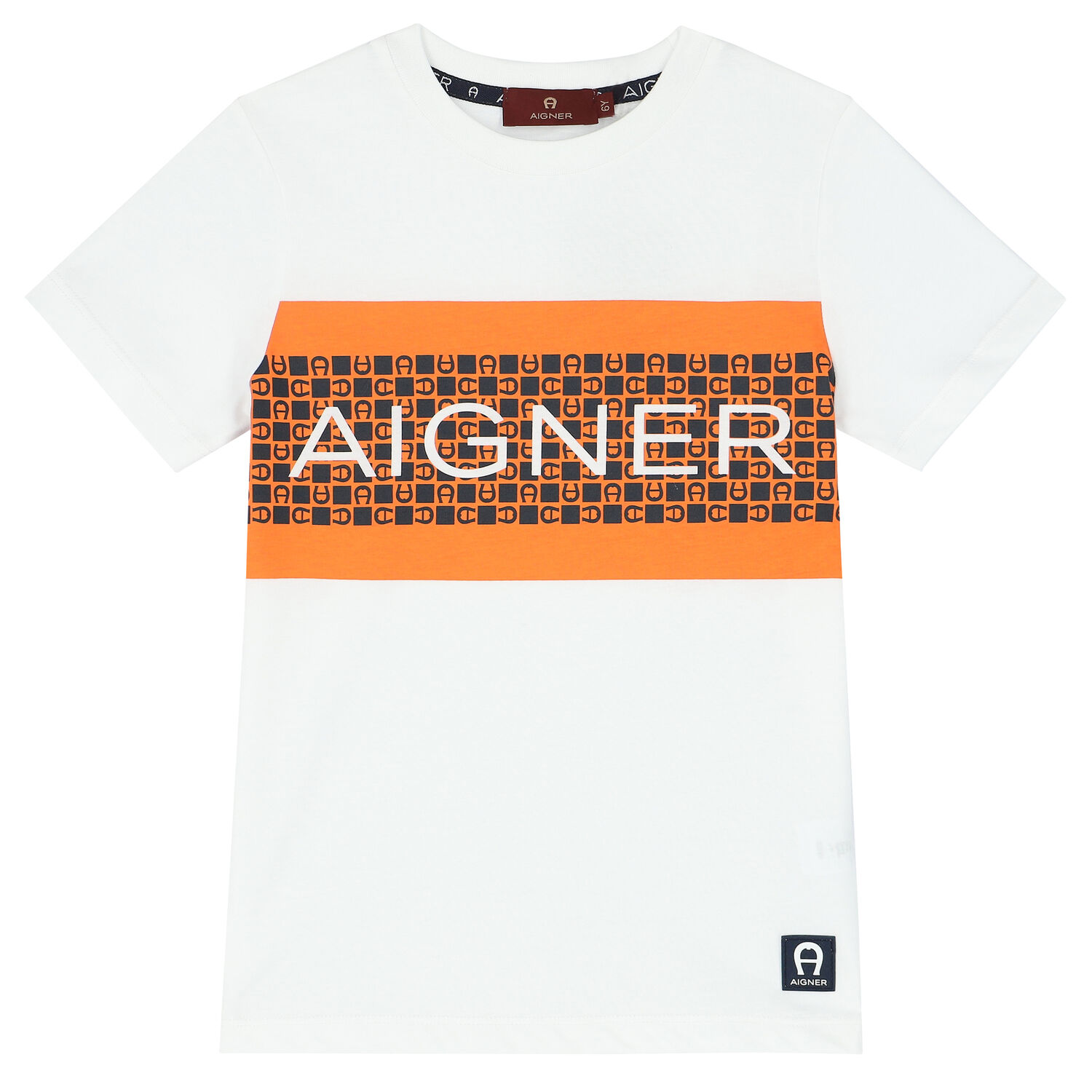 Boys White & Orange Cotton Logo T-Shirt, 2, hi-res