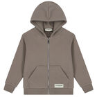 Beige Logo Hooded Zip Up Top, 1, hi-res