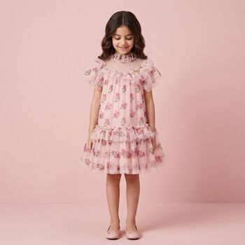 Girls Pink Floral Tulle Dress