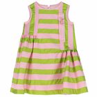 Girls Pink & Green Stripe Dress, 1, hi-res