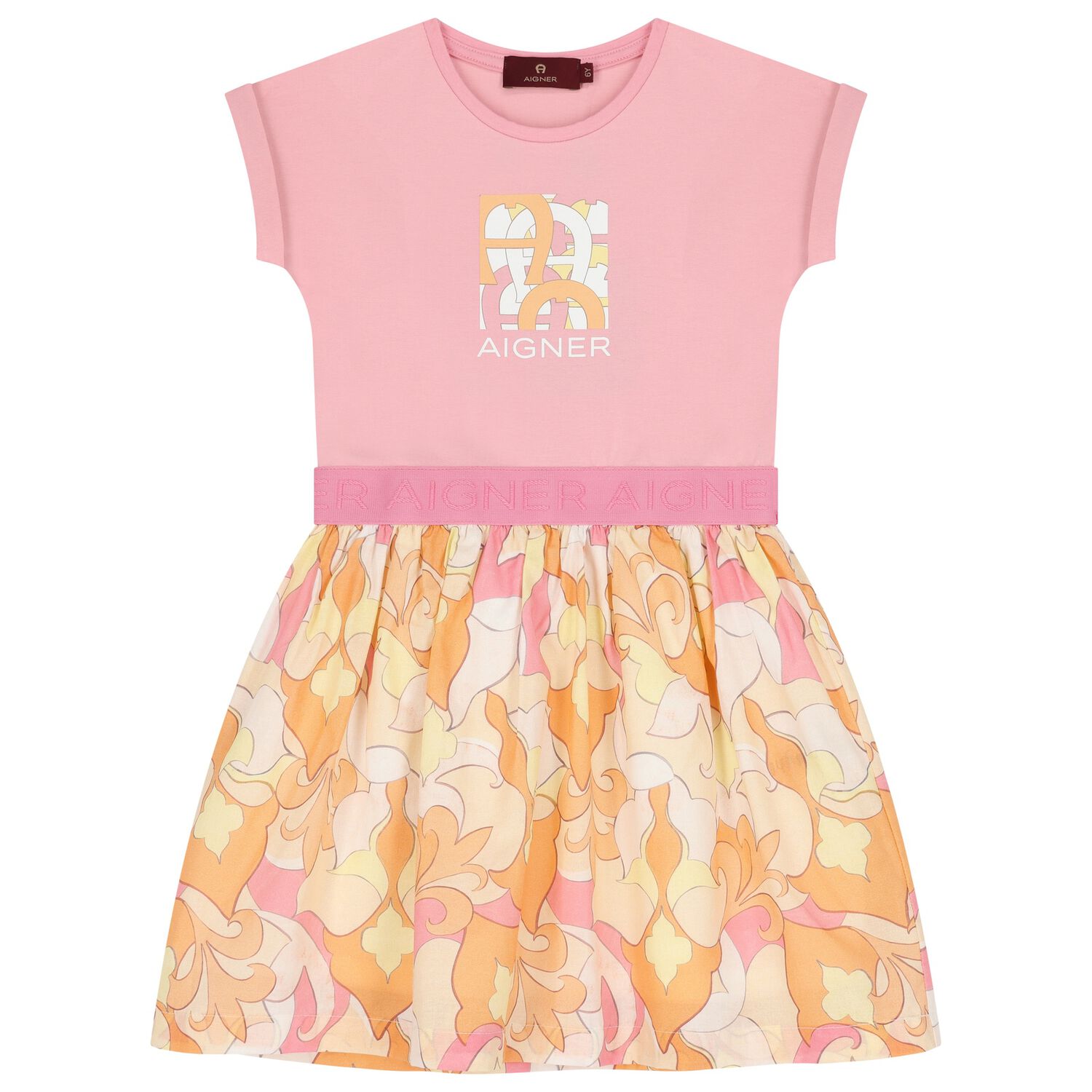 Girls Pink & Yellow Logo Dress, 1, hi-res