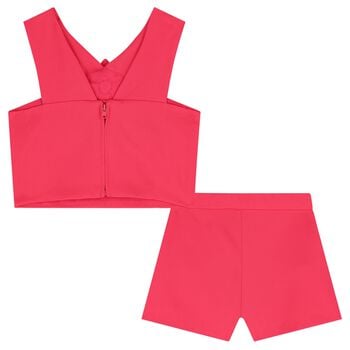 Girls Pink Crepe Flower Shorts Set