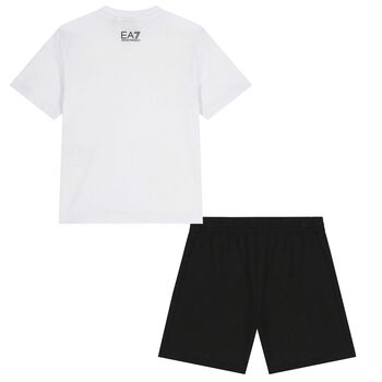Boys White & Black Logo Shorts Set