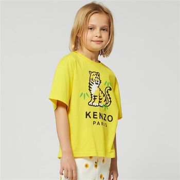 Girls Yellow Tiger Logo T-Shirt