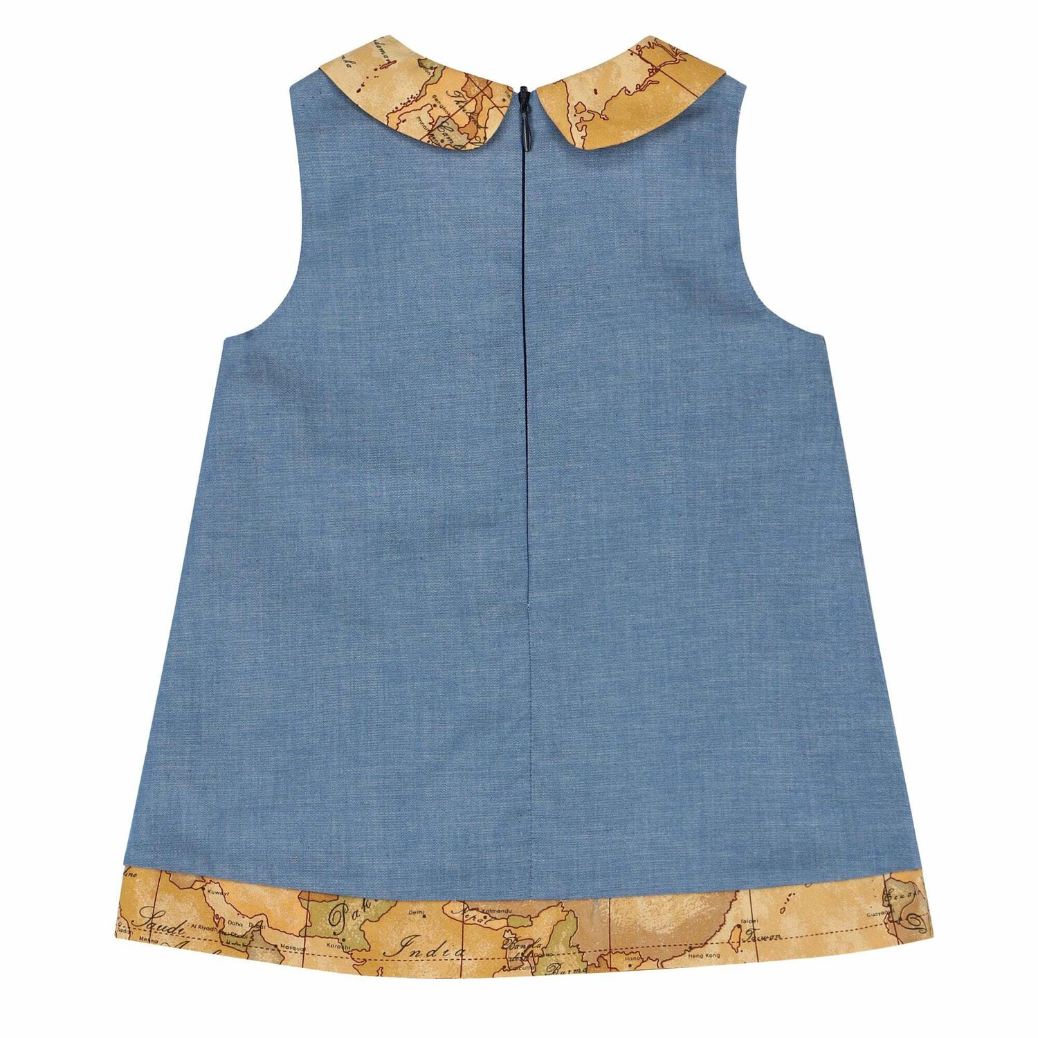 Girls Blue & Beige Geo Map Dress, 1, hi-res