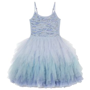 Girls Blue Sequin Tulle Dress
