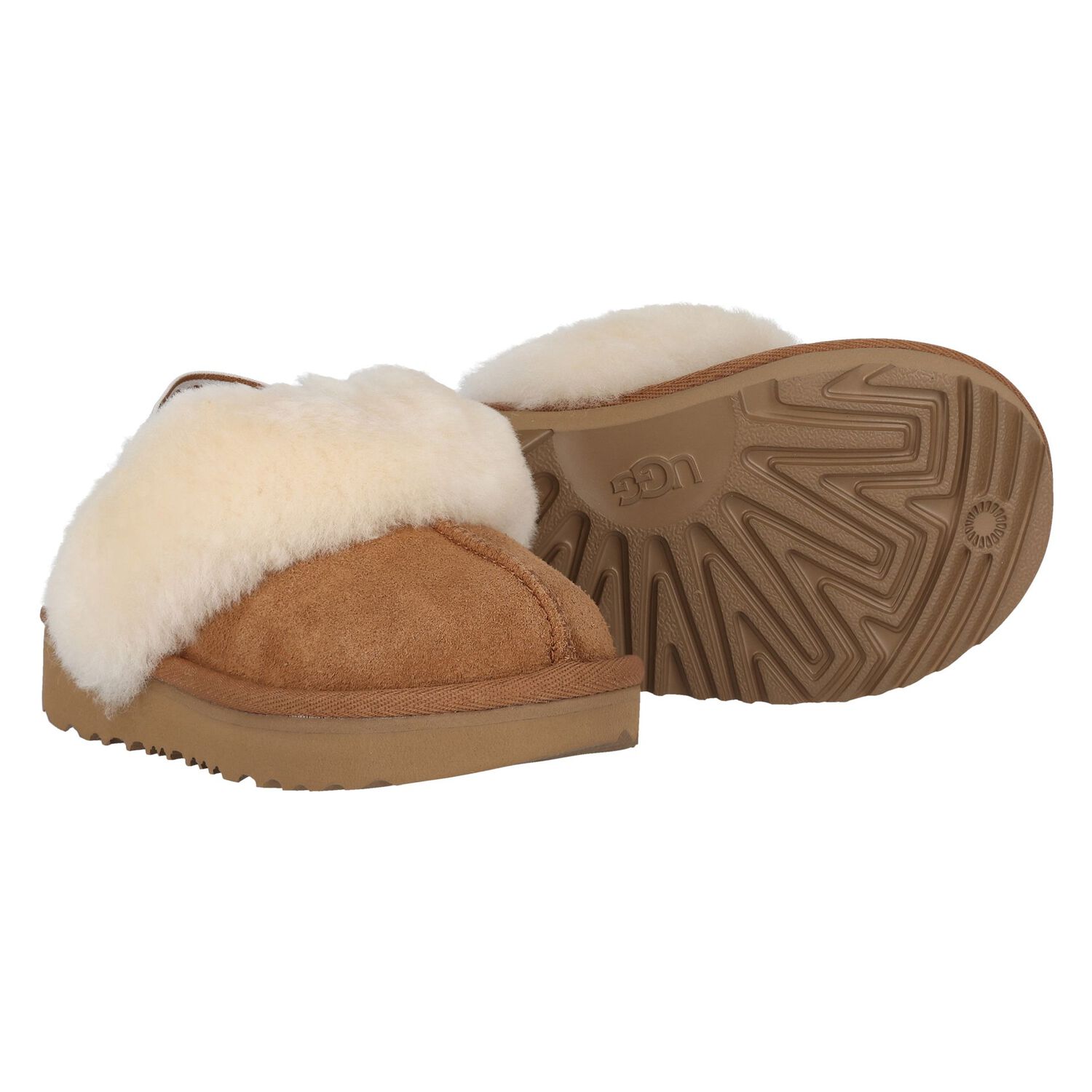Younger Girls Beige Funkette Suede Slippers, 1, hi-res