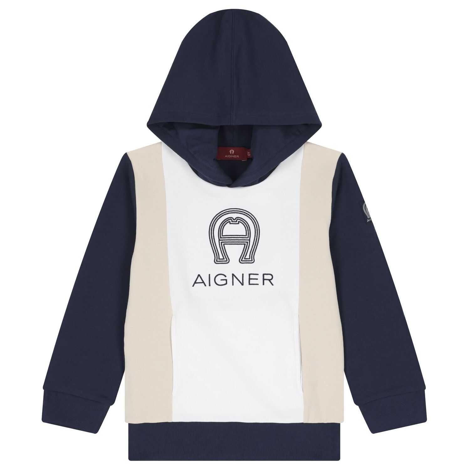 Boys Navy Blue & White Logo Hooded Top, 1, hi-res