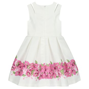 Girls White Floral Pleated Dress