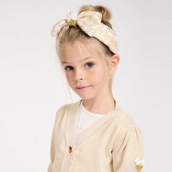 Girls Ivory & Gold Bow Headband