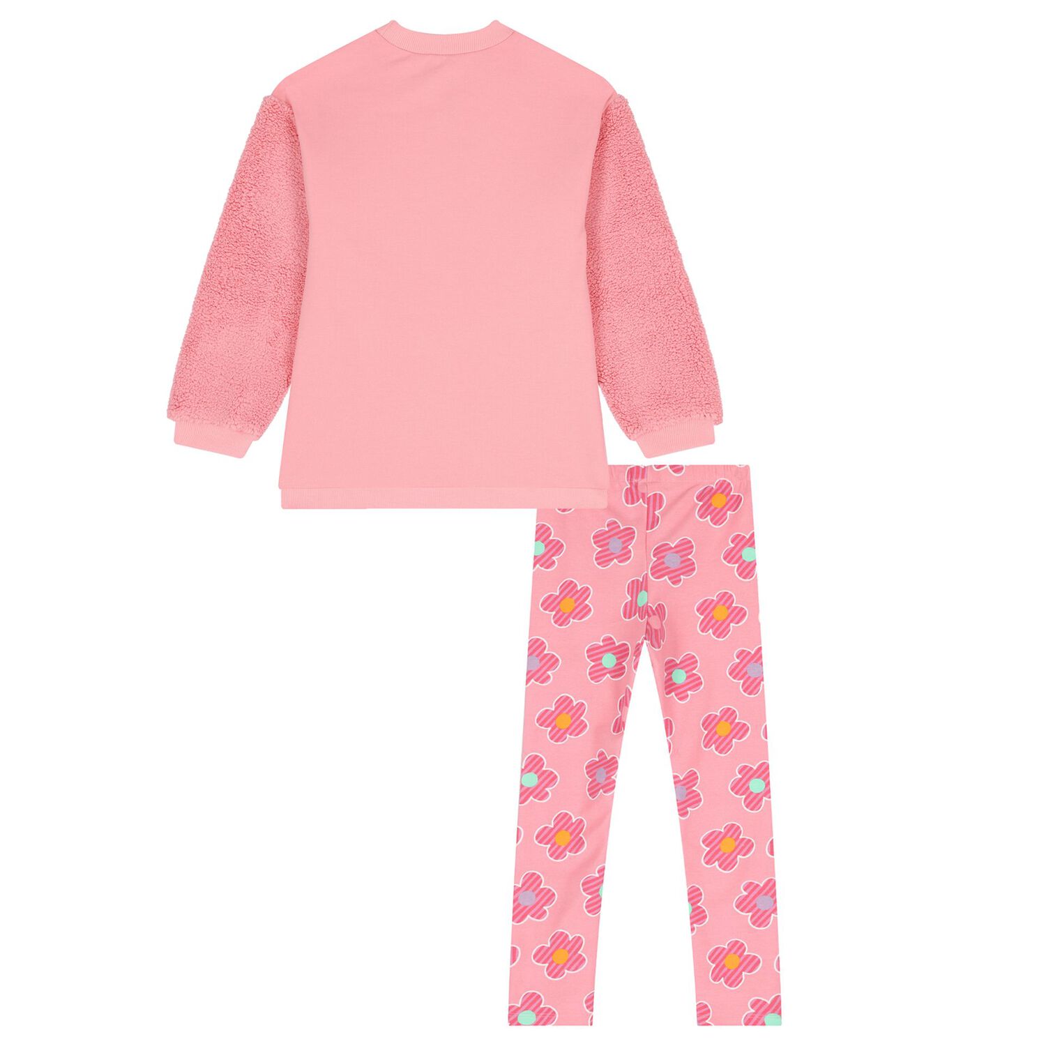 Girls Pink Floral & Fleece Leggings Set, 1, hi-res