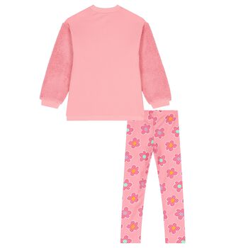 Girls Pink Floral & Fleece Leggings Set
