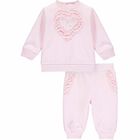 Younger Girls Pink Heart Tracksuit, 1, hi-res