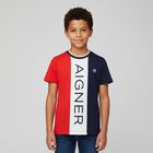 Boys Red and Navy Blue Logo T-shirt, 1, hi-res