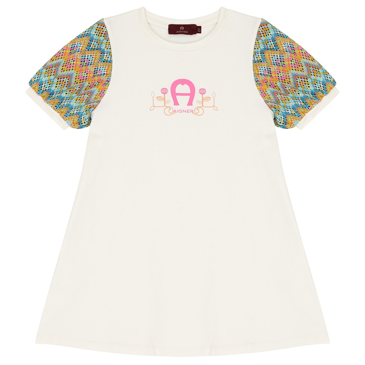 Girls Ivory Logo Dress, 1, hi-res