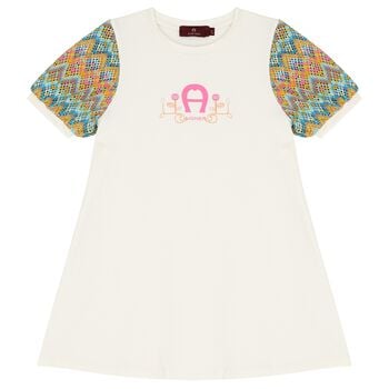 Girls Ivory Logo Dress
