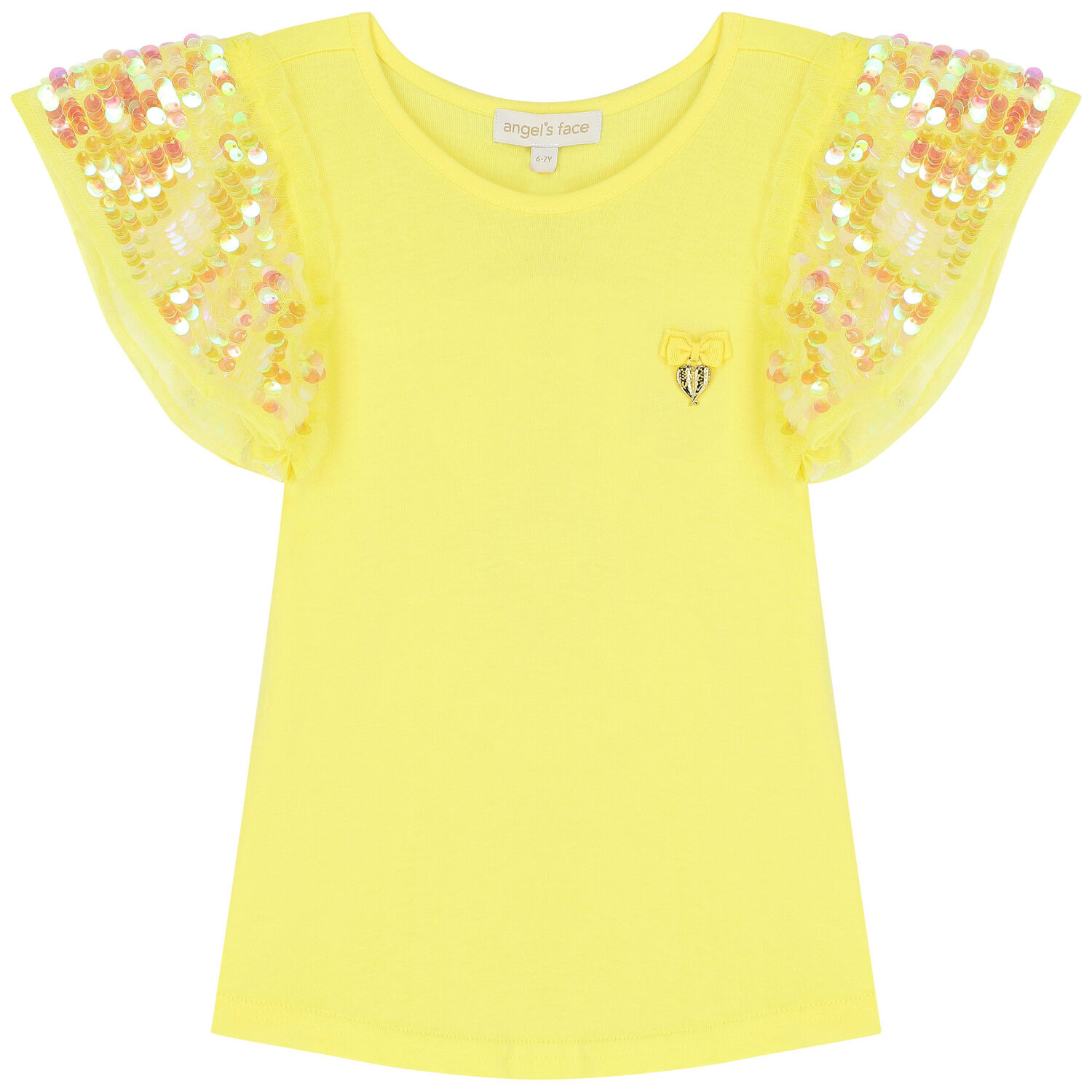 Girls Yellow Sequin Top, 1, hi-res