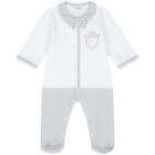 Baby Boys White & Grey Cotton Babygrow, 1, hi-res