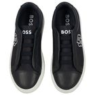 Boys Navy Blue Logo Trainers, 1, hi-res