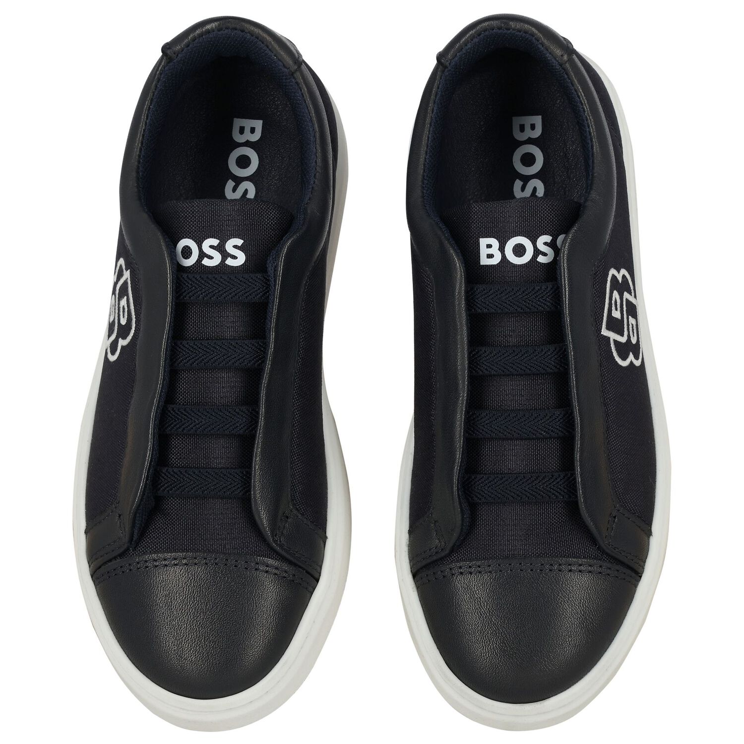 Boys Navy Blue Logo Trainers, 1, hi-res